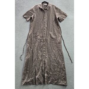 MATCH Women Shirt Dress 16 Brown Linen Coastal Grandmother Button 90s USA